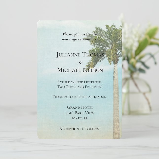 Tropical Palm Tree Wedding Invitation (Standing Front)
