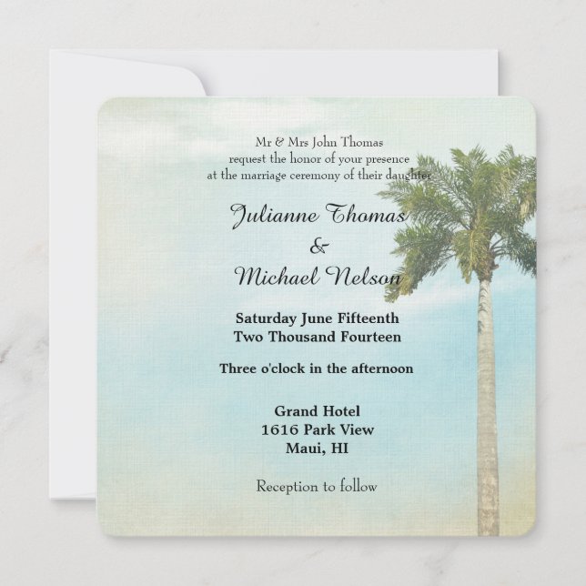 Tropical Palm Tree Wedding Invitation (Front)