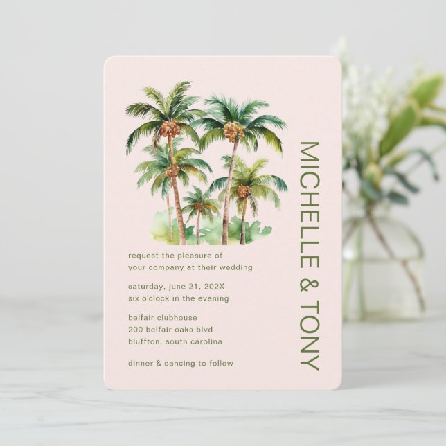 Tropical Palm Tree Wedding Invitation (Standing Front)