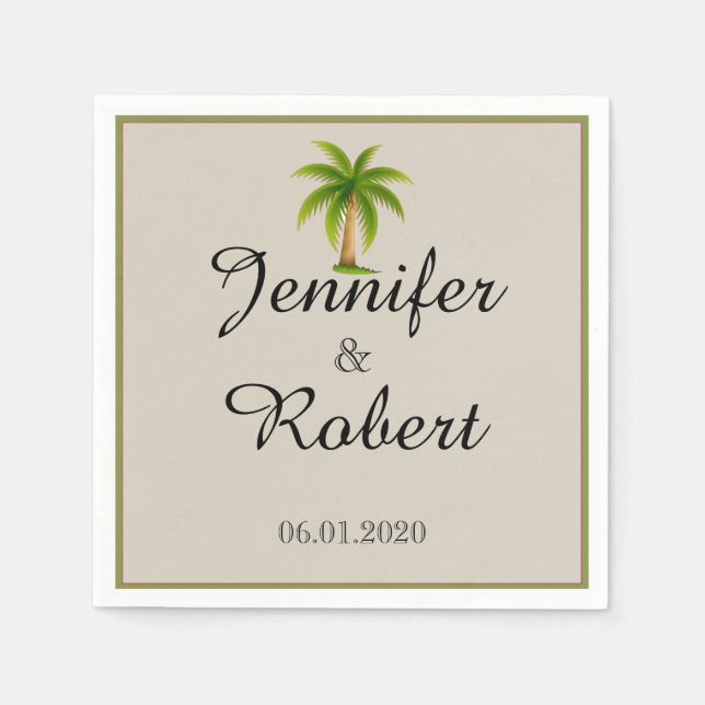 Tropical Palm Tree Wedding Paper Napkins (Front)