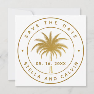 Tropical Palm Tree Wedding Photo Gold Save The Date