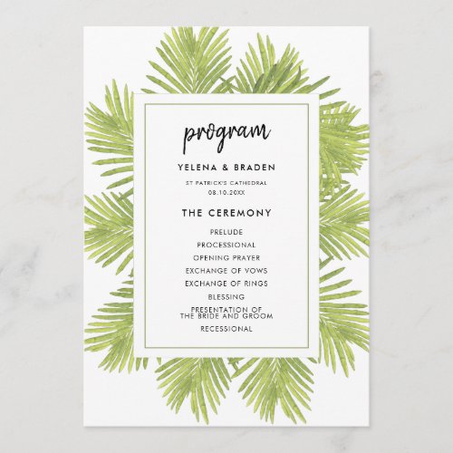 Tropical palm tree wedding program