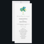 Tropical Palm Tree Wedding Program Template<br><div class="desc">These tropical wedding ceremony programs feature a unique watercolor palm tree in shades of turquoise, blue and green. Use the template fields to add your order of service. The card reverses to space to add your wedding party details. Order tea length printed cards or printable wedding programs. A charming choice...</div>