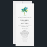 Tropical Palm Tree Wedding Program Template<br><div class="desc">These tropical wedding ceremony programs feature a unique watercolor palm tree in shades of turquoise, blue and green. Use the template fields to add your order of service. The card reverses to space to add your wedding party details. Order tea length printed cards or printable wedding programs. A charming choice...</div>