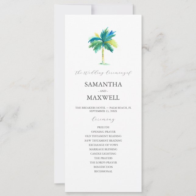 Tropical Palm Tree Wedding Program Template (Front)