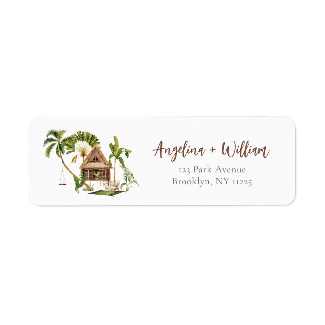 Tropical Palm Tree Wedding Return Address Label (Front)