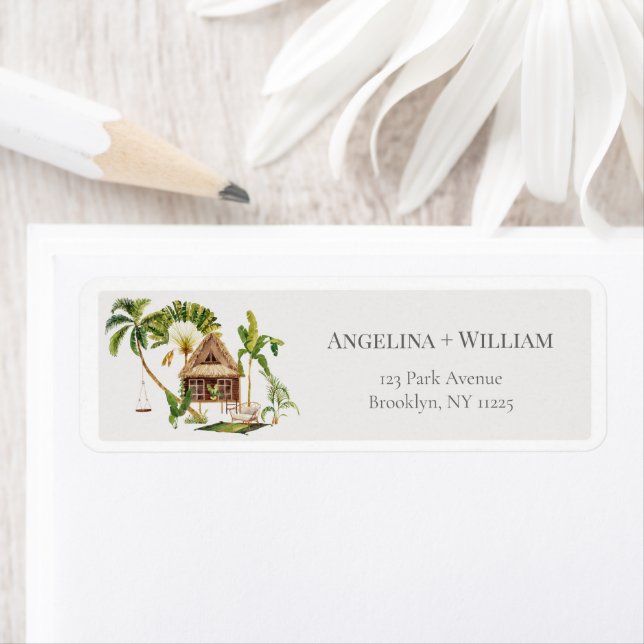 Tropical Palm Tree Wedding Return Address Label (Insitu)