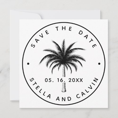 Tropical Palm Tree Wedding Round Photo Save The Date