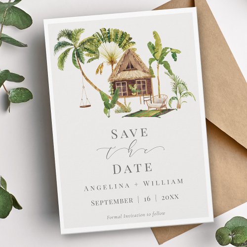 Tropical Palm Tree Wedding Save the Date Invitation
