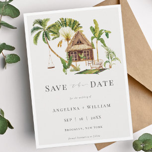 Tropical Palm Tree Wedding Save the Date Invitation