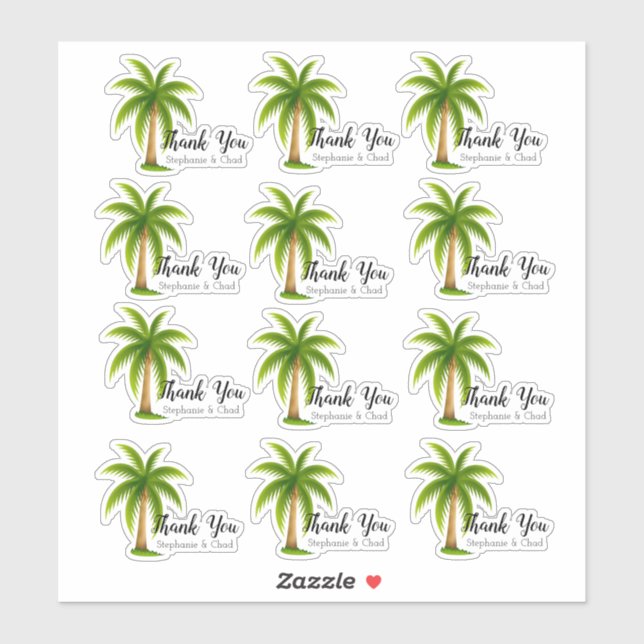 Tropical Palm Tree Wedding Thank You Set Sticker (Sheet)