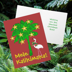 Tropical Palm Tree White Flamingo Personalized  Holiday Card