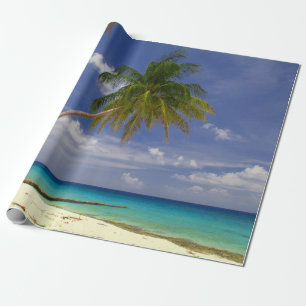 Tropical Palm Tree White Sandy Beach Wrapping Paper