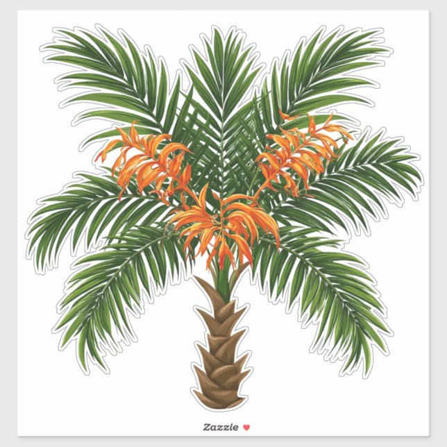 Tropical Palm Tree With Bright Orange Flowers Sticker (Sheet)
