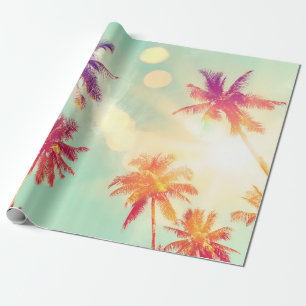 Tropical palm tree with colorful bokeh sun light o wrapping paper