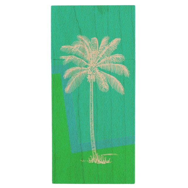 Tropical Palm Tree Wooden USB Drive (Front Vertical)