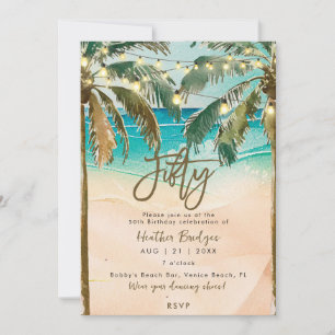 Tropical palm trees 50th birthday party invitation