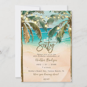 Tropical palm trees 60th birthday party invitation