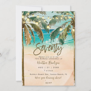 Tropical palm trees 70th birthday party invitation