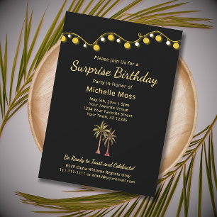 Tropical Palm Trees Adult Surprise Birthday Party Invitation