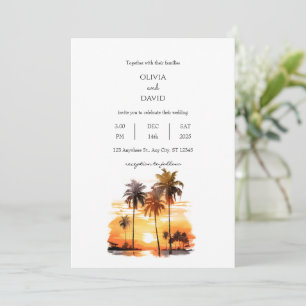 Tropical Palm Trees Against Beach Sunset Wedding Invitation