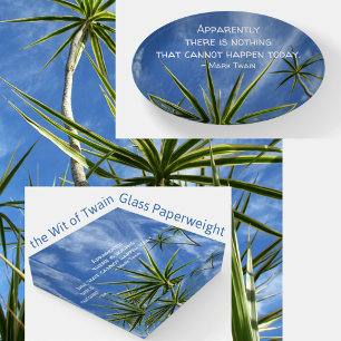 Tropical Palm Trees Aiming High in Blue Sky Paperweight