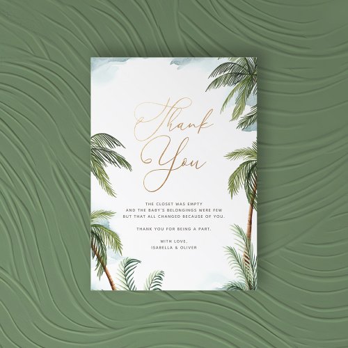 Tropical Palm Trees Aloha Baby Shower Gold Script Thank You Card