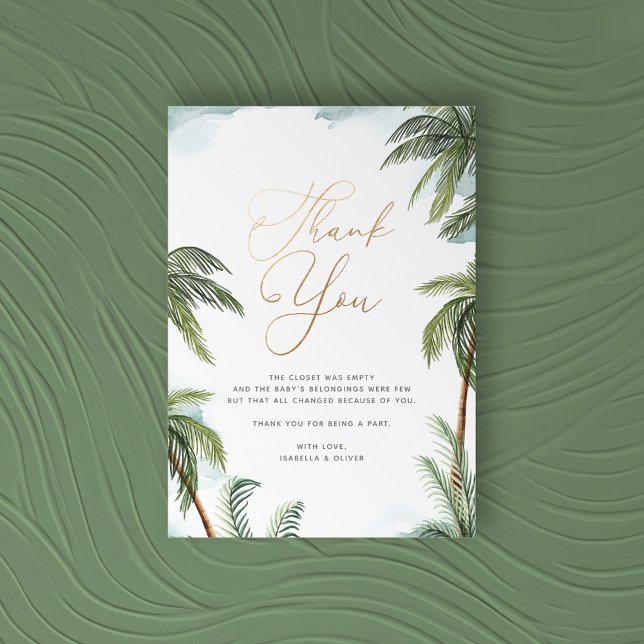 Tropical Palm Trees Aloha Baby Shower Gold Script Thank You Card (Creator Uploaded)