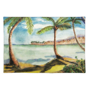 Tropical Palm Trees and Beach Cloth Placemat