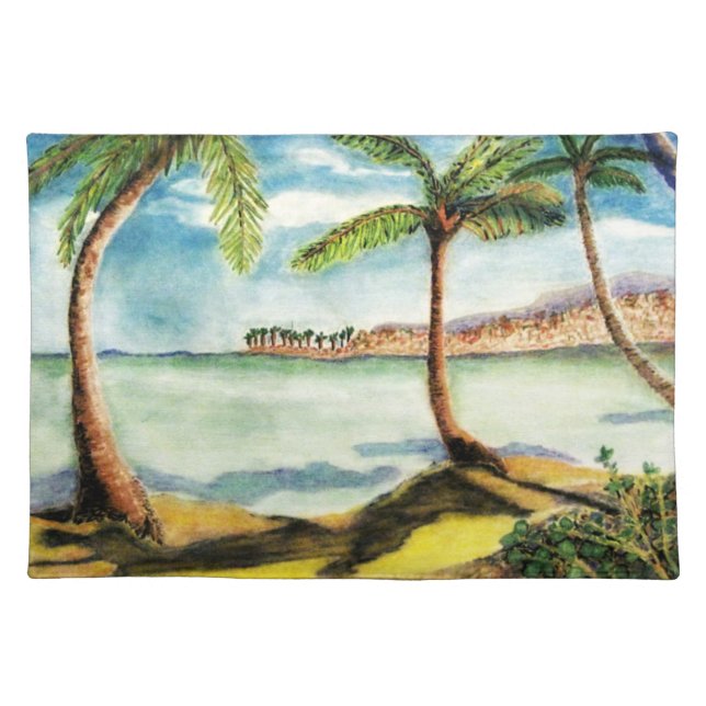 Tropical Palm Trees and Beach Cloth Placemat (Front)