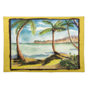 Tropical Palm Trees and Beach Cloth Placemat