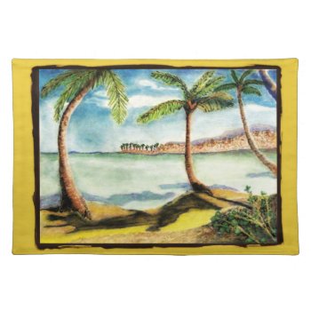 Tropical Palm Trees And Beach Cloth Placemat by ForEverProud at Zazzle