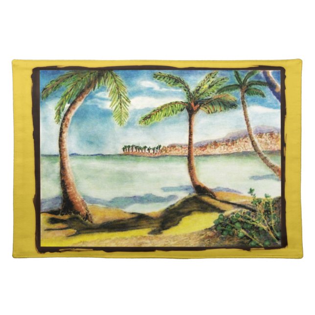 Tropical Palm Trees and Beach Cloth Placemat (Front)