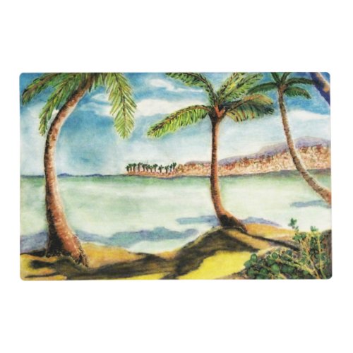 Tropical Palm Trees and Beach Laminated Placemat