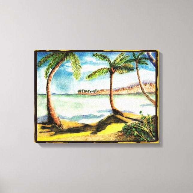 Tropical Palm Trees and Beach Wrapped Canvas (Front)