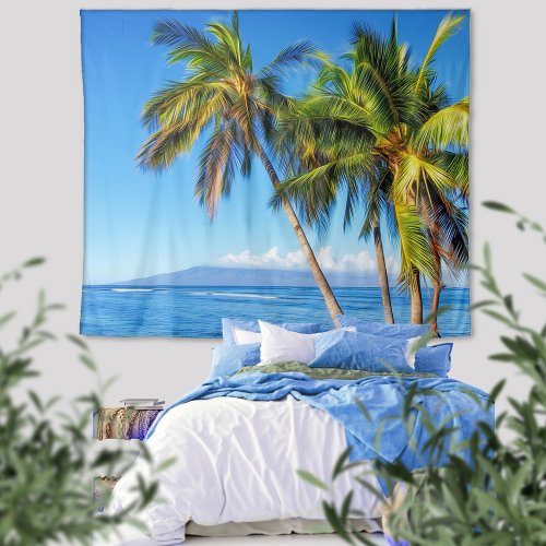 Tropical Palm Trees and Molokini from Maui Hawaii  Tapestry