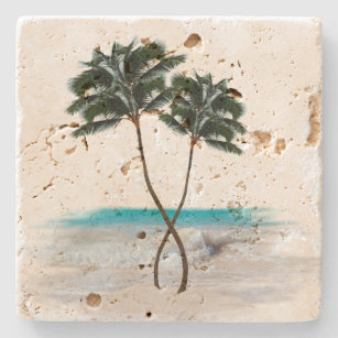 Tropical Palm Trees and Ocean Beach Stone Coaster