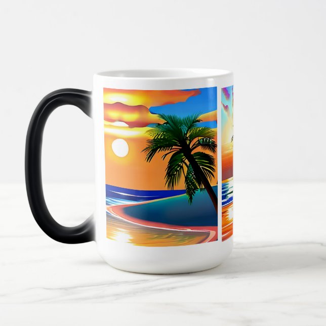 Tropical Palm Trees and Ocean Colorful Color Morph Mug (Left)
