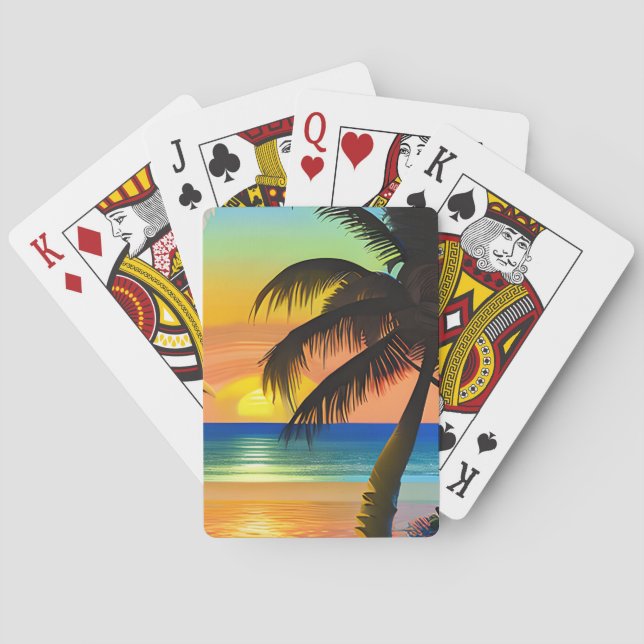 Tropical Palm Trees and Sunsets  Poker Cards (Back)