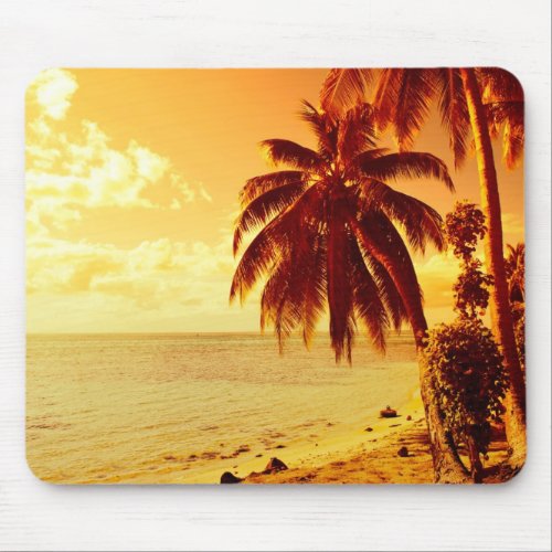 Tropical palm trees at a beach at sunset mousepad