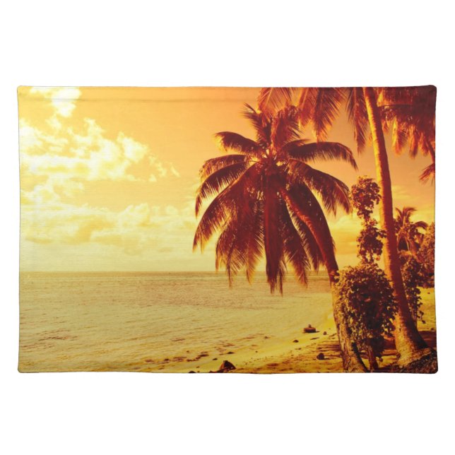 Tropical palm trees at a beach at sunset placemat (Front)