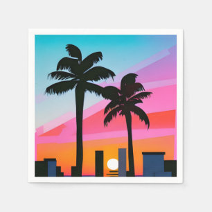 Tropical Palm Trees at Sunset - 80s Art Napkins