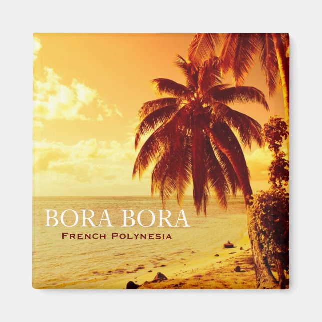 Tropical palm trees at sunset Bora Bora magnet (Front)