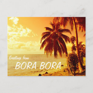 Tropical palm trees at sunset Bora Bora postcard