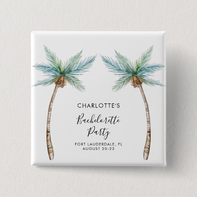 Tropical Palm Trees Bachelorette Party Keepsake Button (Front)
