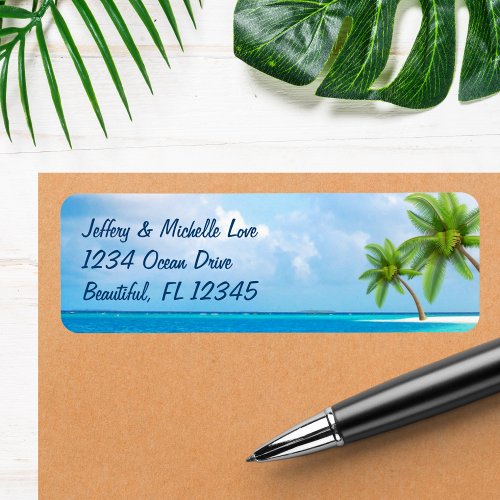 Tropical Palm Trees Beach Address Label