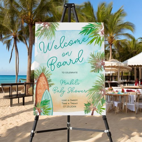 Tropical palm trees beach baby on board shower
