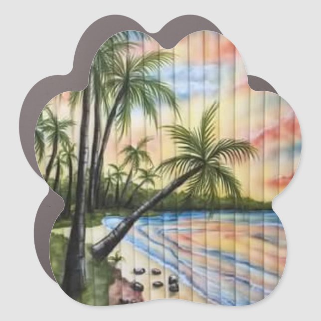 TROPICAL PALM TREES BEACH BLINDS CAR MAGNET (Front)