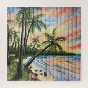 TROPICAL PALM TREES BEACH BLINDS JIGSAW PUZZLE
