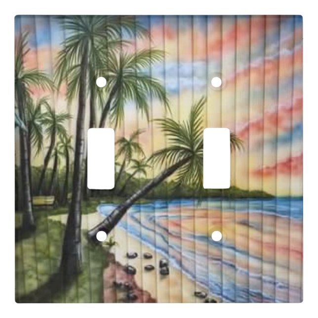 TROPICAL PALM TREES BEACH BLINDS LIGHT SWITCH COVER (Front)